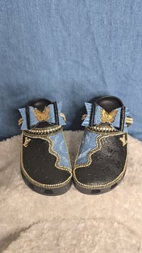 Image 1 of Black & Denim w/bow Crocs Only