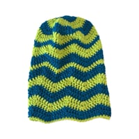 Image 3 of Sapphire and Slime Striped Slouchy Zigzag Beanie