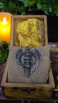 Image 2 of 👑The Armored Kingdom Skullblade of Valor Necklace-with Winged Sword and Skull Design 