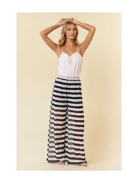 Image 1 of Striped Crochet Lace wide leg pants 