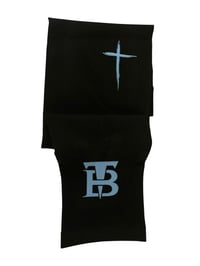 Image 1 of Black sleeve with baby blue TB logo