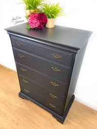 Image 4 of Large Stag Chest of Drawers / Tallboy painted in charcoal grey.