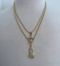 Image 3 of 20” & 22”  rope chain set with Iced out St. Mary pendant and cross Necklace set (Gold Plated)
