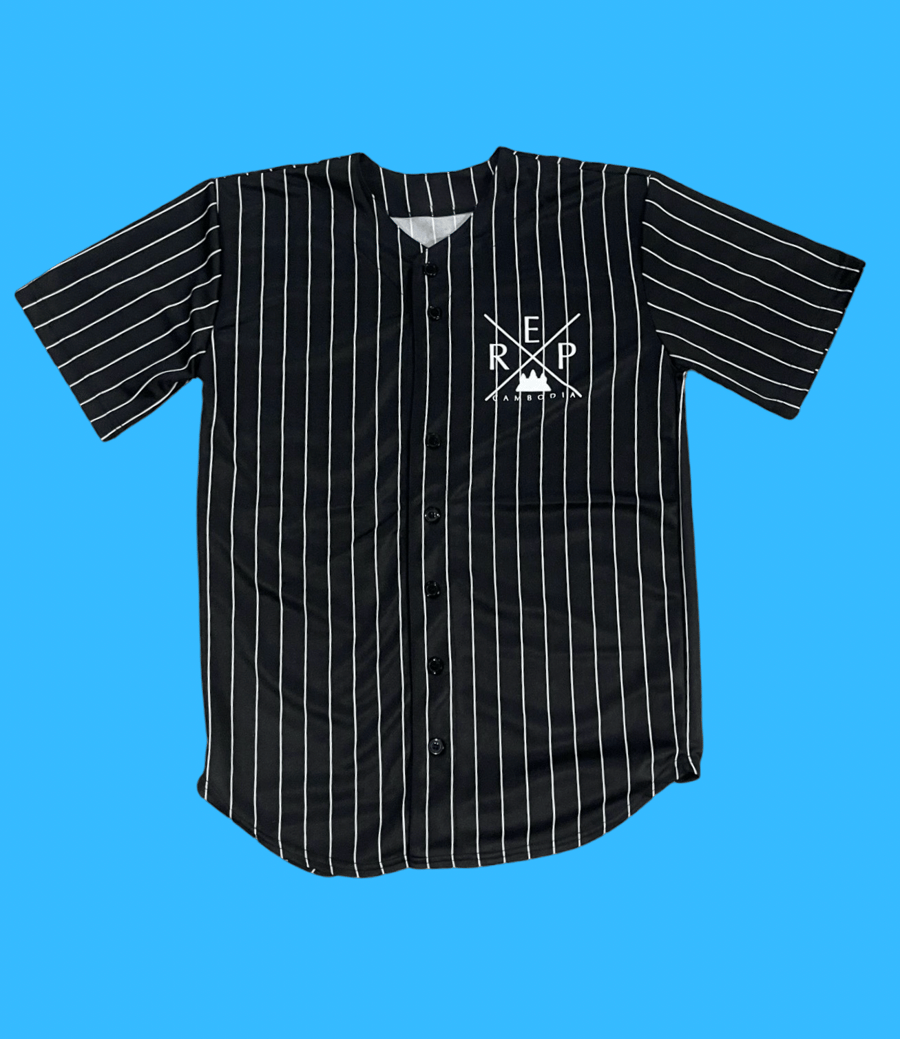 Image of Black/White Pinstripe X Design Baseball Jersey