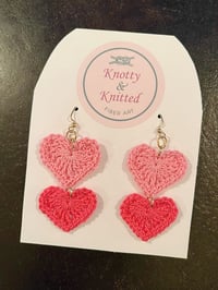 Image 1 of Crochet double heart earrings