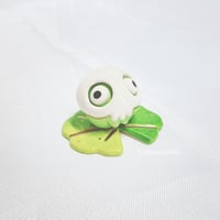 Image 3 of Silly Frog On Lily Pad With Skull Mask Ceramic Figurine