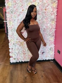Image 4 of brown strapless jumpsuit