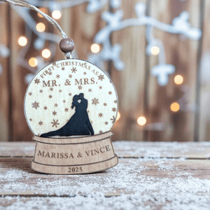 Image of First Christmas as Mr. & Mrs. Wooden Snow Globe - Custom, Personalized Gift for Newlyweds