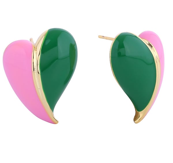 Image of Dipped Enamel Color Block Heart Earrings