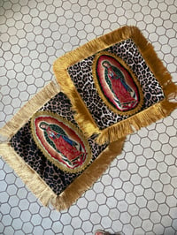 Image 16 of Virgin Leopard Fringe Cushion Cover with gold fringing