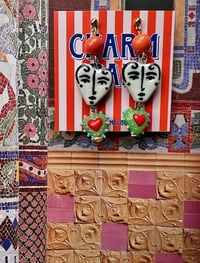 Image 1 of CERAMIC FACE LONG EARRINGS 