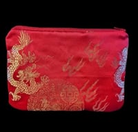 Image 4 of Chinese Dragon Silky Red and Gold Zippered Clutch 