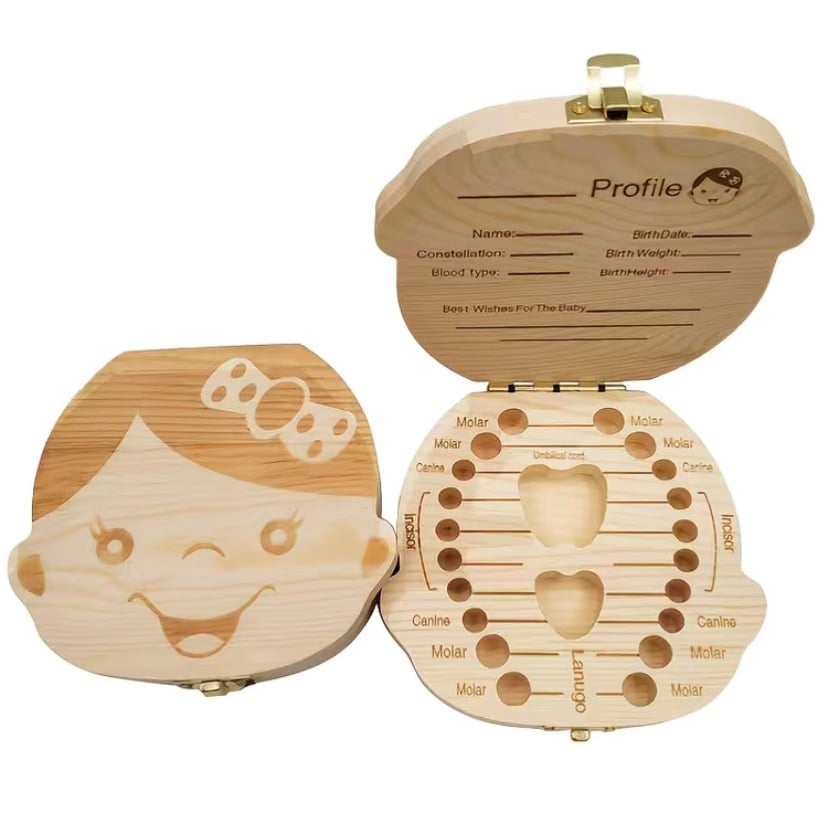 Image of Wooden Baby Kids Tooth Storage