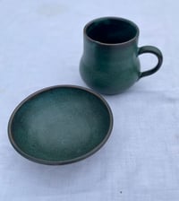 Image 1 of Dark Green Stoneware Mug and 5 inch bowl