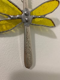 Image 2 of Dragon fly with stained glass and vintage silverware 