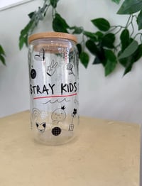 Image 1 of stray kids Doodle glass cup with straw  