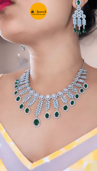 Image 2 of Sia Green-Stunning AD Necklace Set with Earrings in Green