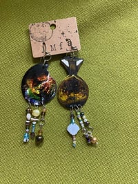 Image 2 of heirloom angel fossil & jar beaded dangle earrings