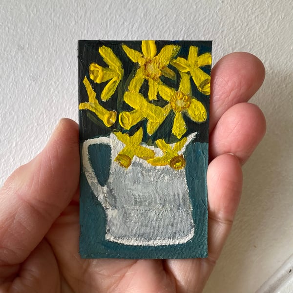 Image of Daffodils in a pale jug - tiny painting 