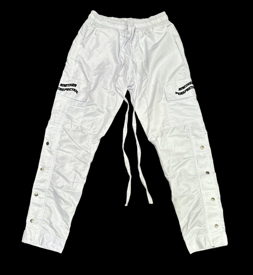 Image of White Lightweight Button Zip Pants