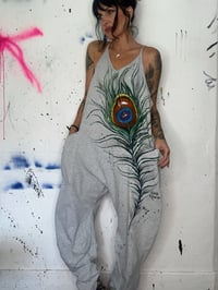 Image 3 of “PEACOCK FEATHER” CUSYOM HAND PAINTED BAGGY ROMPER MEDIUM