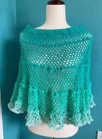 Image 2 of Aqua Crochet Lace Poncho