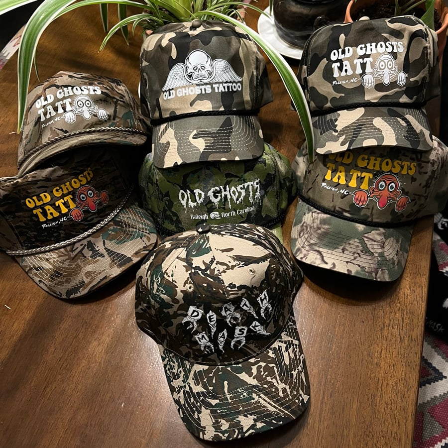 Image of Old Ghosts Tattoo camo hats 