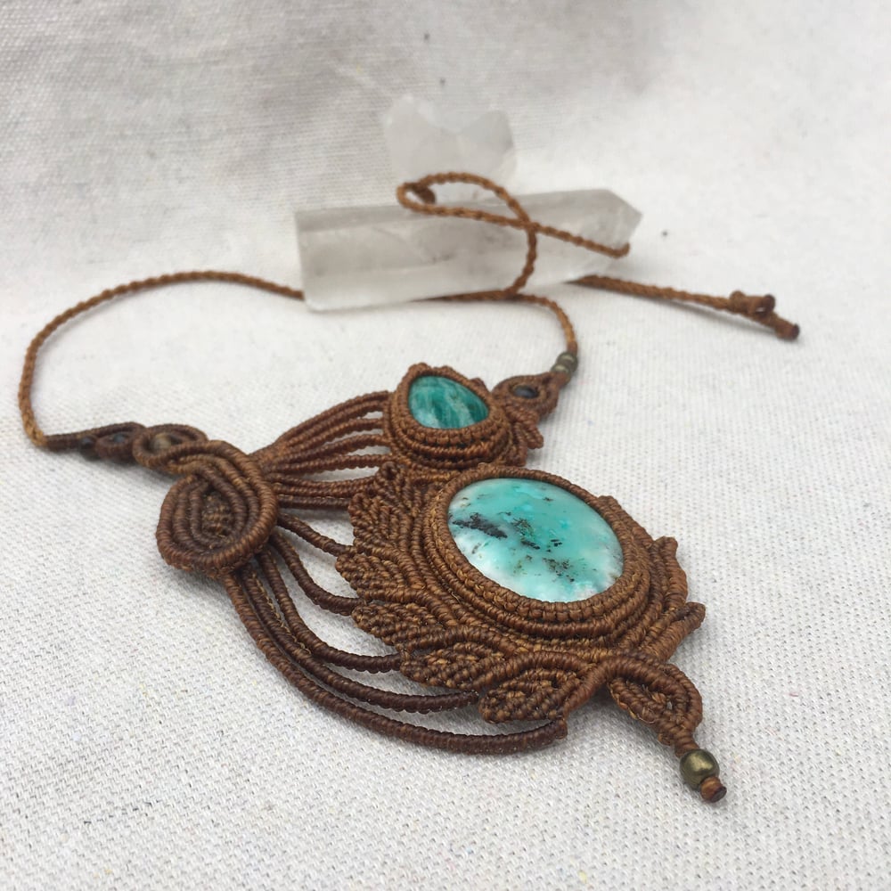 Image of Macrame necklace with amazonite stone and andean opal 