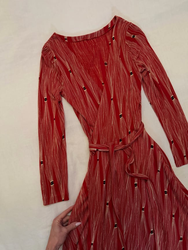 early 1970s Diane von Furstenberg red tassels jersey wrap dress italy 