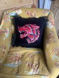 Image 6 of Red wolf black velvet with black tassel fringe cushion cover