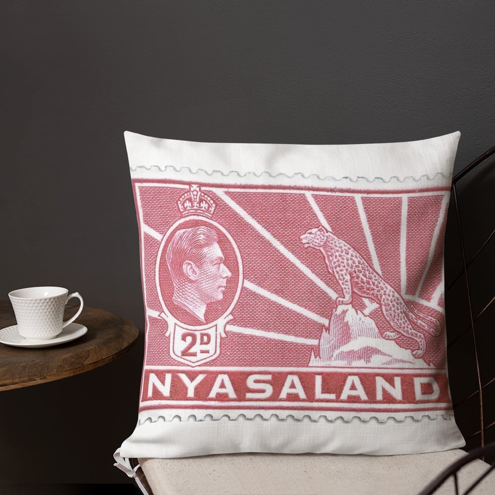 Stamp - George VI Stamp - Carmine - Nyasaland 1938 3d - Premium Cushion / Pillow