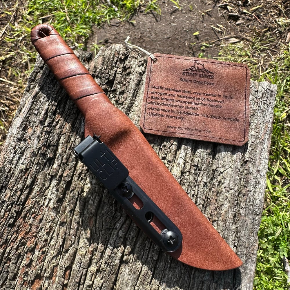 Image of 90mm drop point 14c28n leather