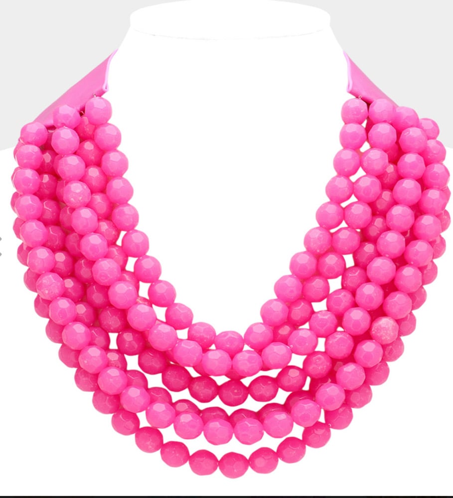 Image of Angelica Chunky Acrylic Beaded Multi Layered Faux Leather Necklace