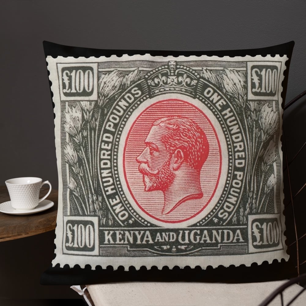 Stamp - £100 - 1925 - Red and Black - Kenya and Uganda - Premium Cushion / Pillow