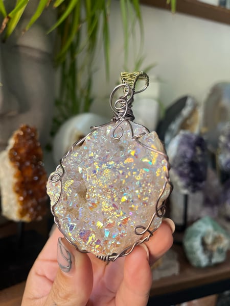 Image of Angel aura geode necklace 
