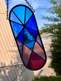 Image 1 of Modern Geometric Stained Glass Suncatcher - Colorful Abstract Window Hanging - Handmade Glass Art