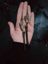 Image 3 of Labradorite and bone pentagram earrings 