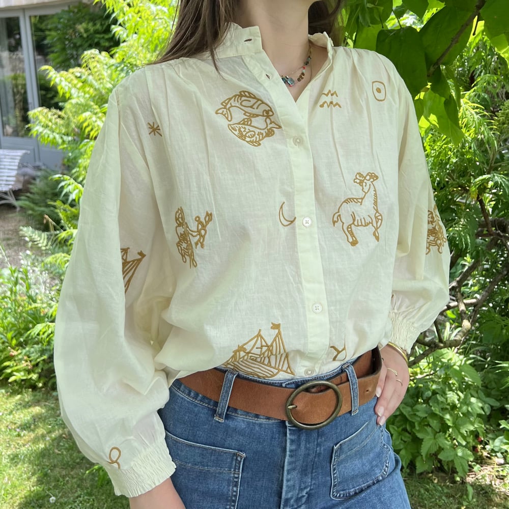 Image of Blouse Bohème "ZODIAQUE" Crème / Brodé T.U.