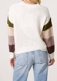Image 4 of Embroidered Flower Stripe Sleeve Jumper Khaki