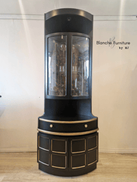 Image 1 of Tall, Mid Century Nathan Corner Drinks Cabinet in Black with Gold Ledging