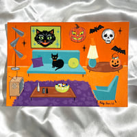 Image 2 of Retro Halloween Room Scene Gouache Painting