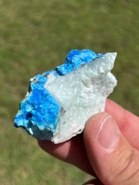 Image 1 of Cyanotrichite On Green Fluorite Matrix Specimen | Guizhou China #2925