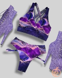 Image 1 of Paige Top & Penelope shorts - Purple printed glitter effect 