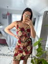 Handmade floral rose tapestry corset, mini skirt and scrunchie set