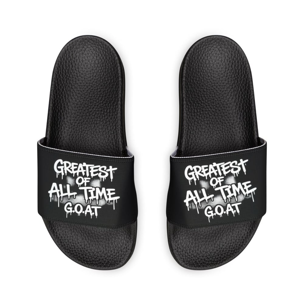 Image of Men's Slide Sandals — "Greatest of All Time" Black Graphic Slides