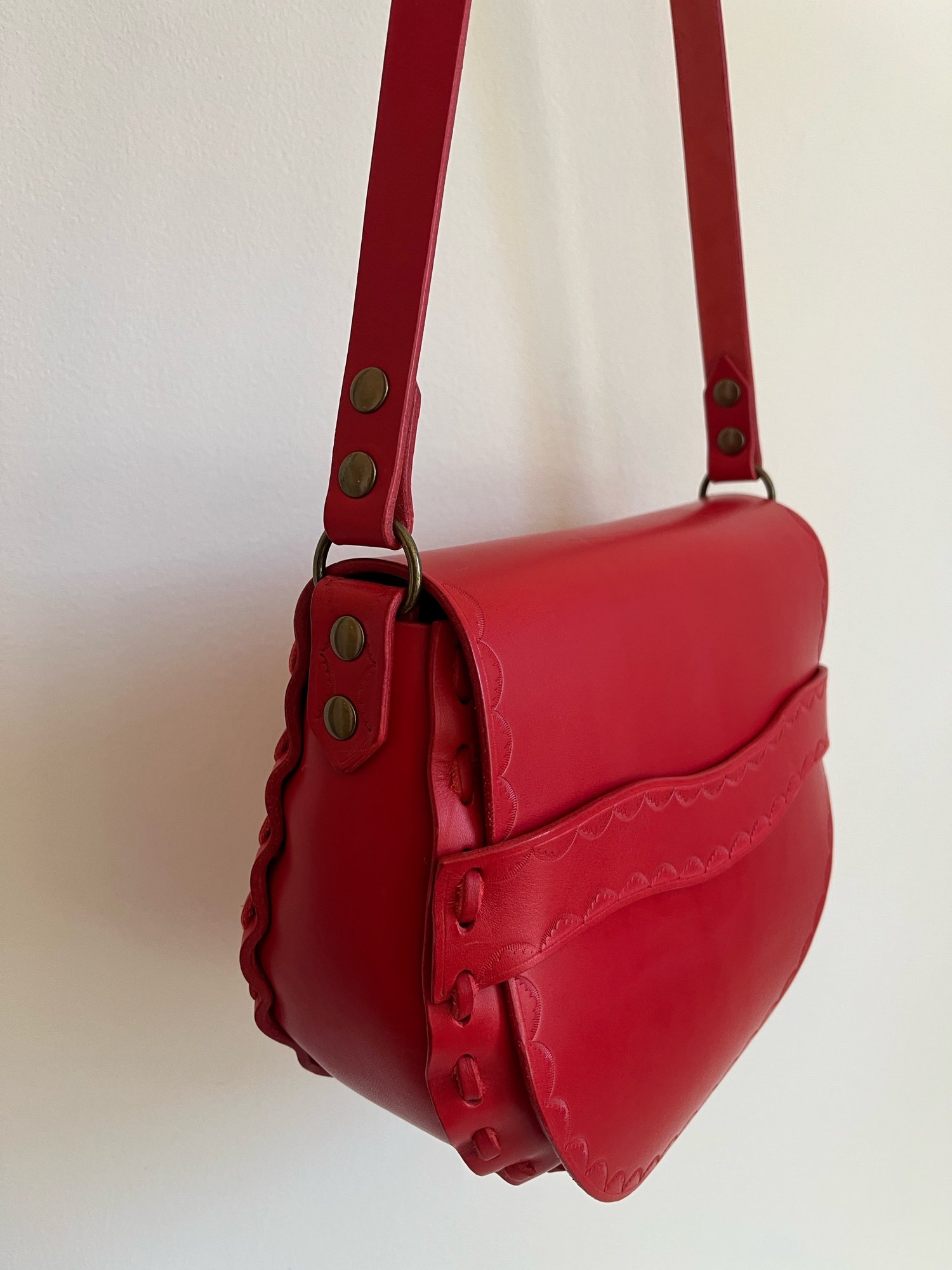 Image of Candy Apple Red Vachetta Crossbody Saddle Bag