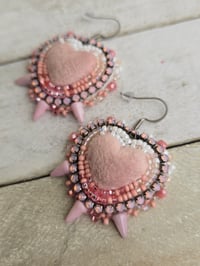 Image 2 of Pink fuzzy heart earrings