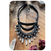 Image 3 of The Eathelyn Necklace - Clear Quartz and Classic Black Leather