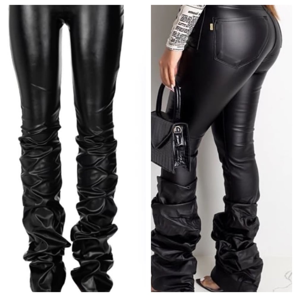 Image of Stacked faux leather pants