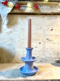 Image 5 of Small Wheel Thrown Candle Stick - Corn Flower Blue